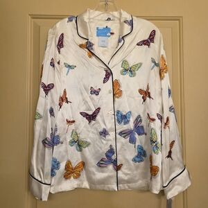 NWT Size S Womens Nick & Nora Silk Colorful butterfly Pajama Top/ Sleepwear